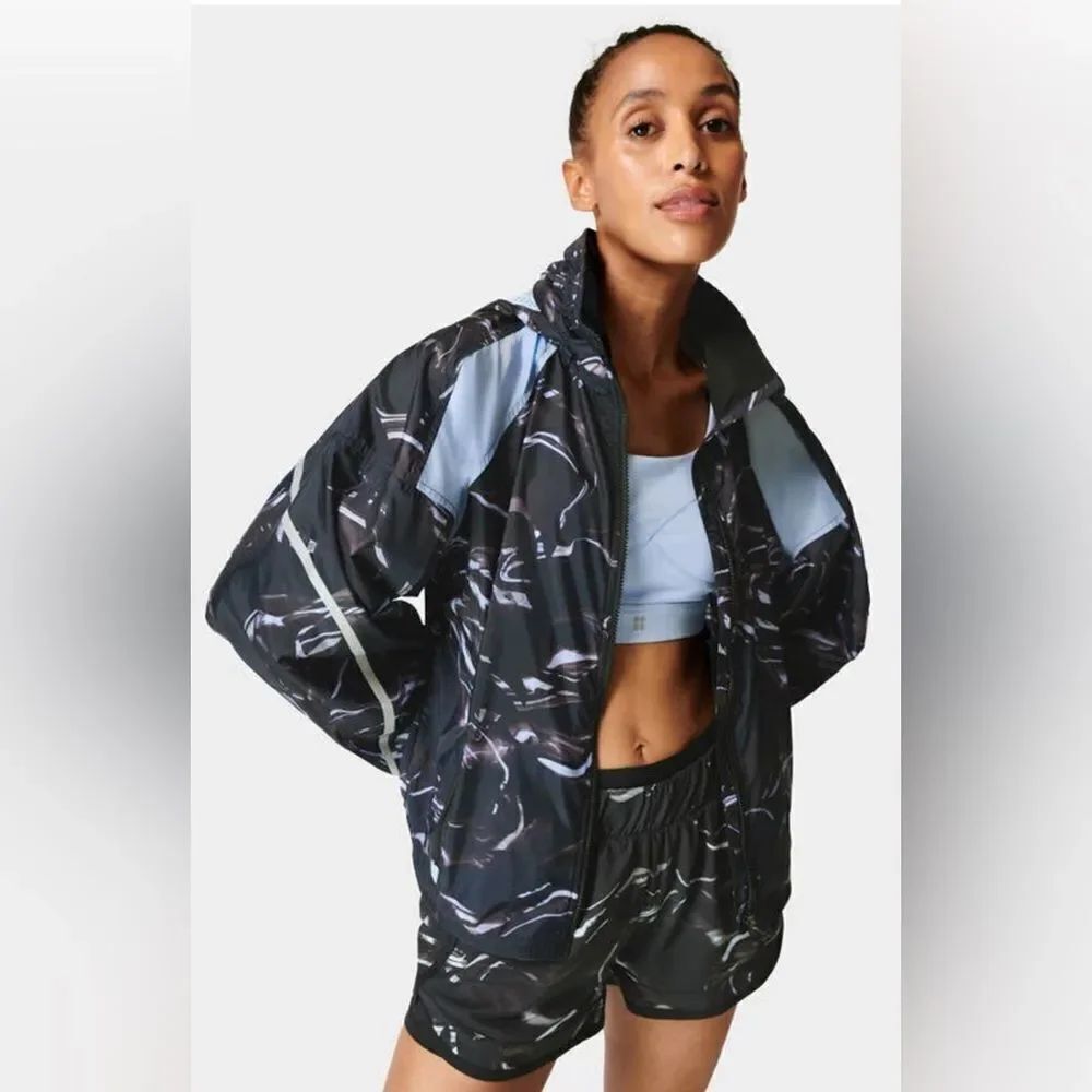 Sweaty Betty Reflective Water Resistant Pack Away Jacket. Size XS